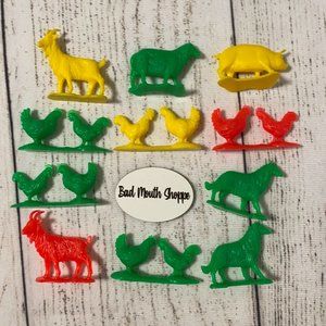 Vintage Lot of Neon Small Plastic Farm Animals Doll House Zoo Figures